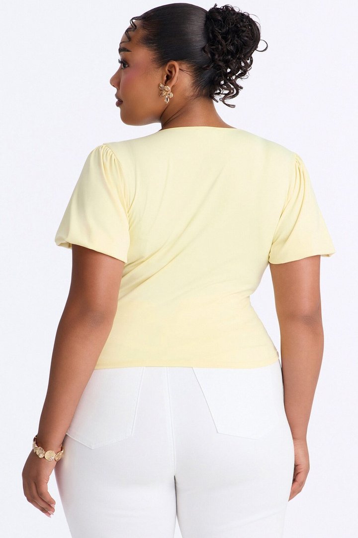 Soft Girl Era Short Puff Sleeve Top - Butter Yellow