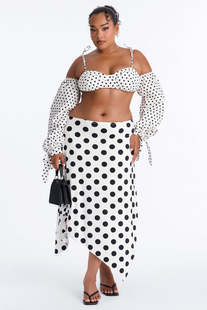 Mila Polka Dot Asymmetrical Maxi Skirt - White/Black