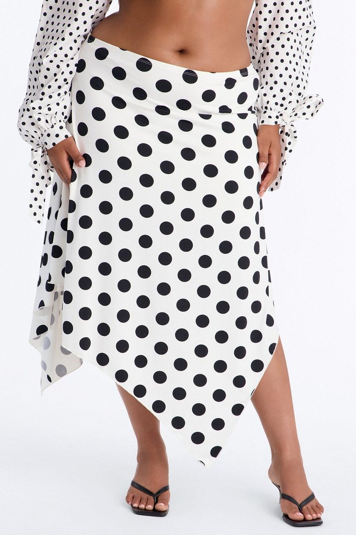 Mila Polka Dot Asymmetrical Maxi Skirt - White/Black