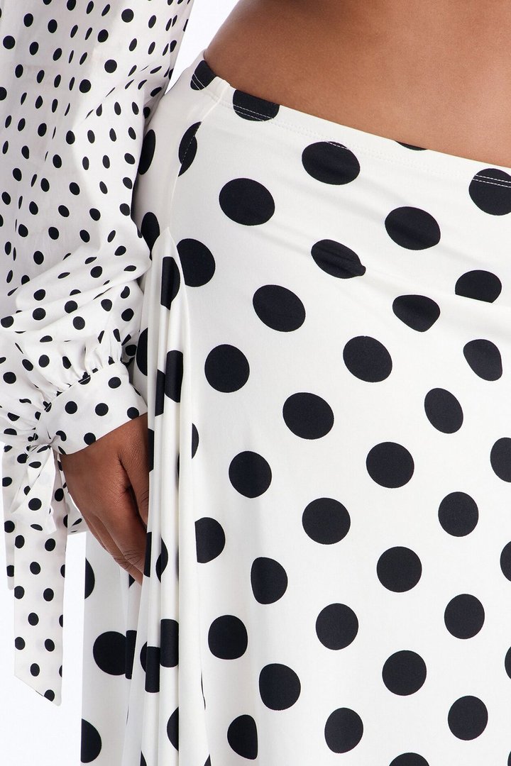 Mila Polka Dot Asymmetrical Maxi Skirt - White/Black