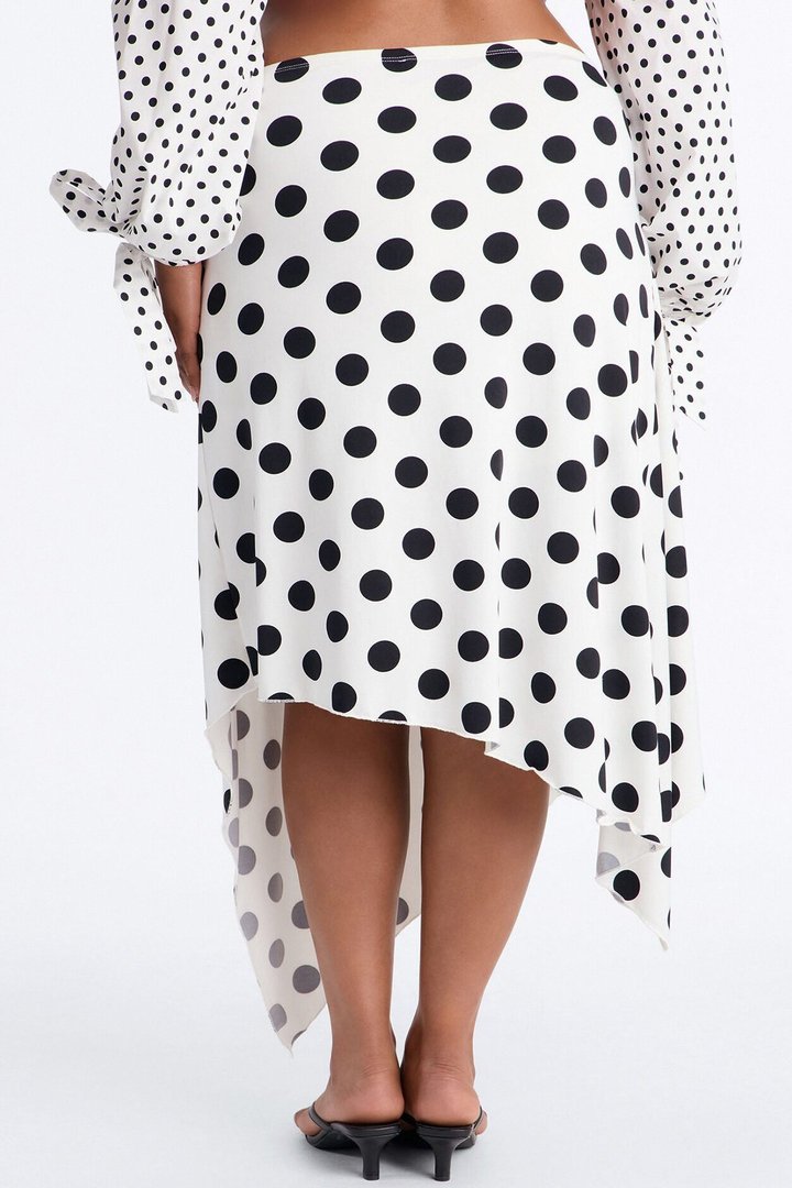 Mila Polka Dot Asymmetrical Maxi Skirt - White/Black