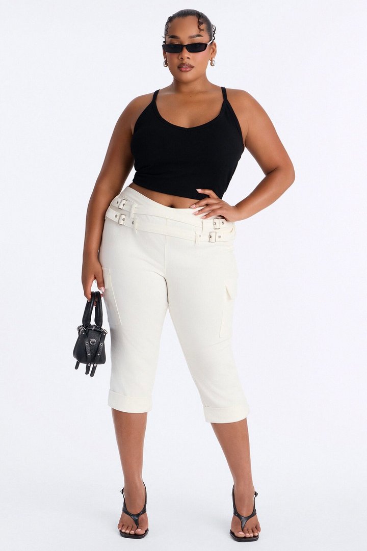 Lost Innocence Low Rise Belted Capri Jeans - White