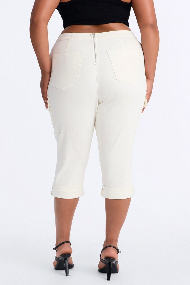 Lost Innocence Low Rise Belted Capri Jeans - White