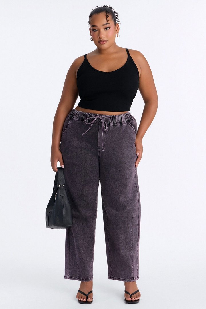 Vacay Mood Relaxed Tie Waist Jeans - Eggplant