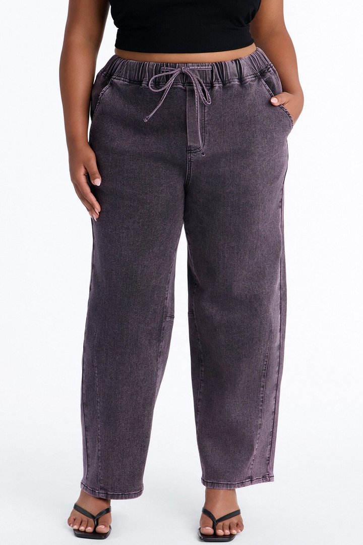 Vacay Mood Relaxed Tie Waist Jeans - Eggplant