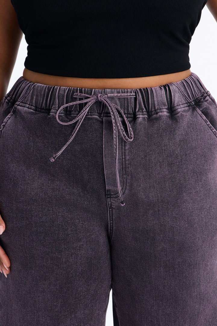 Vacay Mood Relaxed Tie Waist Jeans - Eggplant