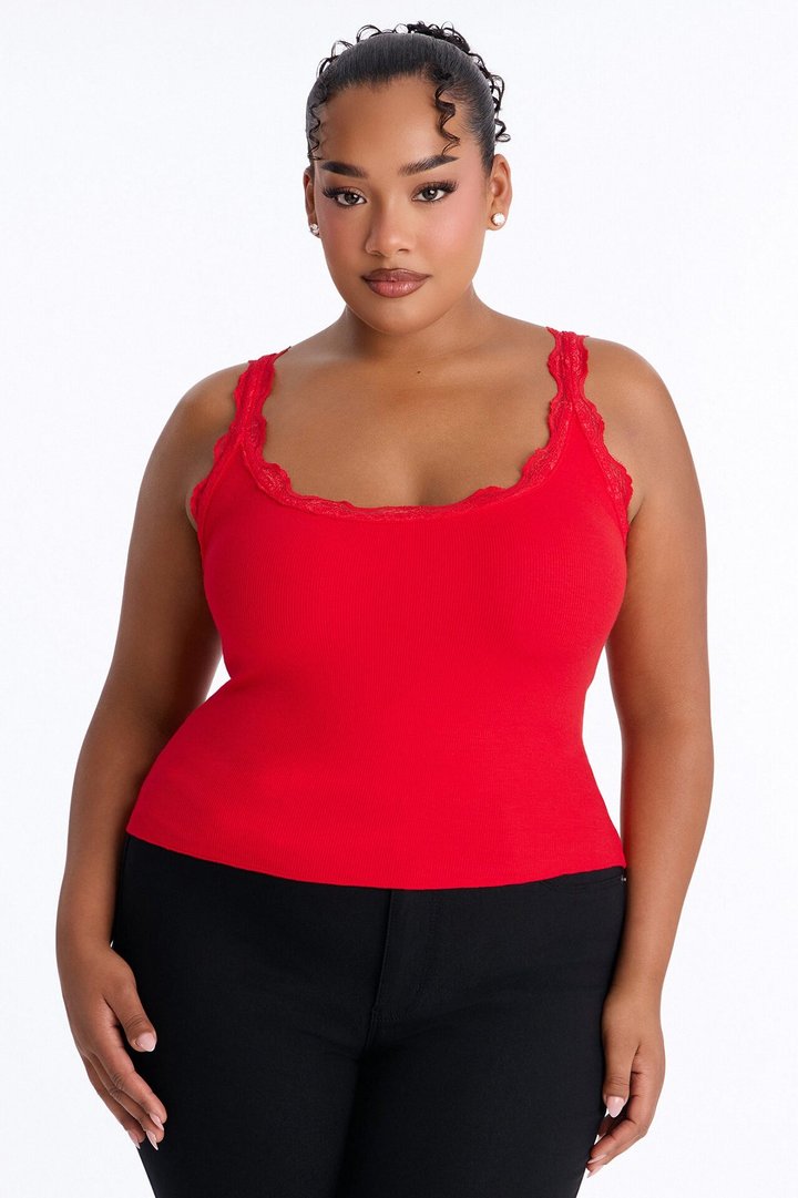 Julianna Lace Trim Tank - DarkRed