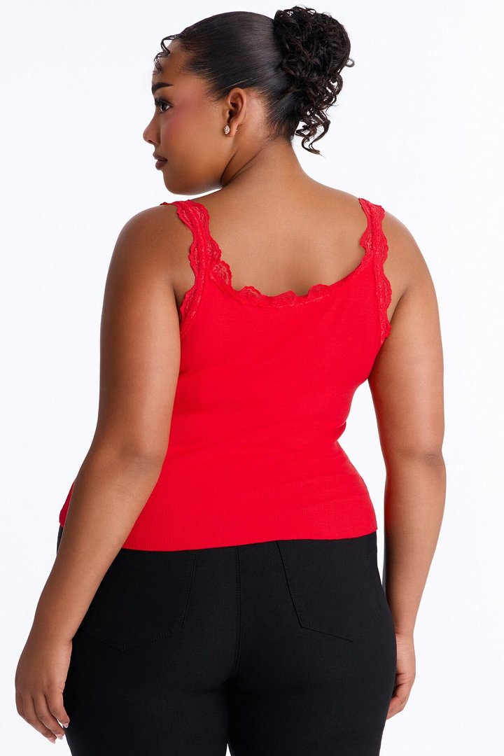 Julianna Lace Trim Tank - DarkRed