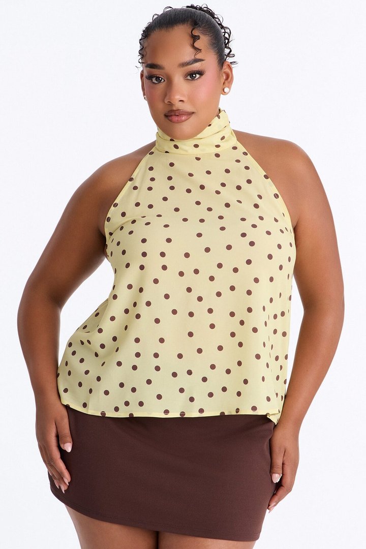 Cute Act Polka Dot Chiffon Halter Top - Yellow/combo