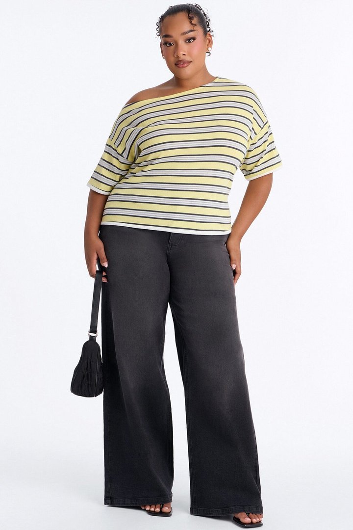 Malibu Days Striped Textured Short Sleeve Top - Yellow/combo