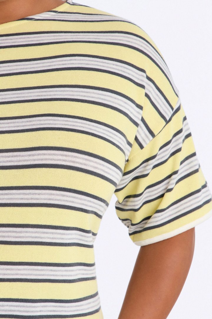 Malibu Days Striped Textured Short Sleeve Top - Yellow/combo