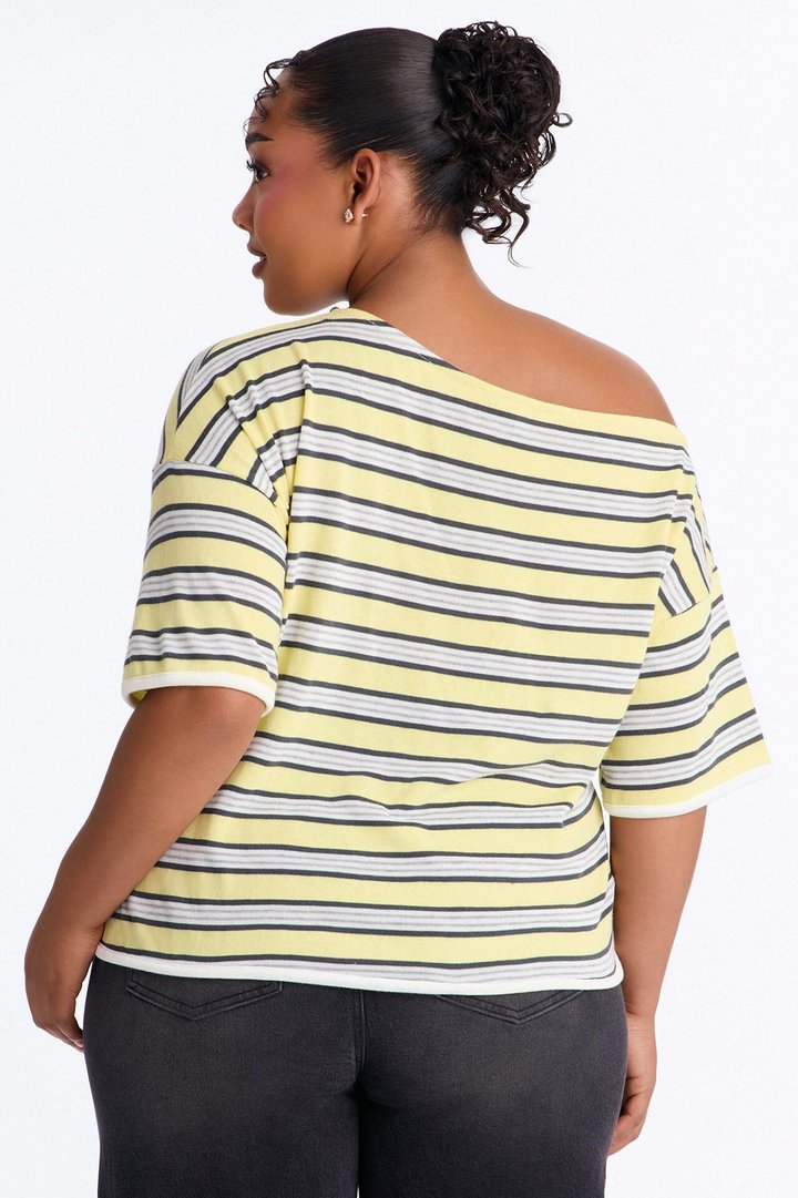 Malibu Days Striped Textured Short Sleeve Top - Yellow/combo