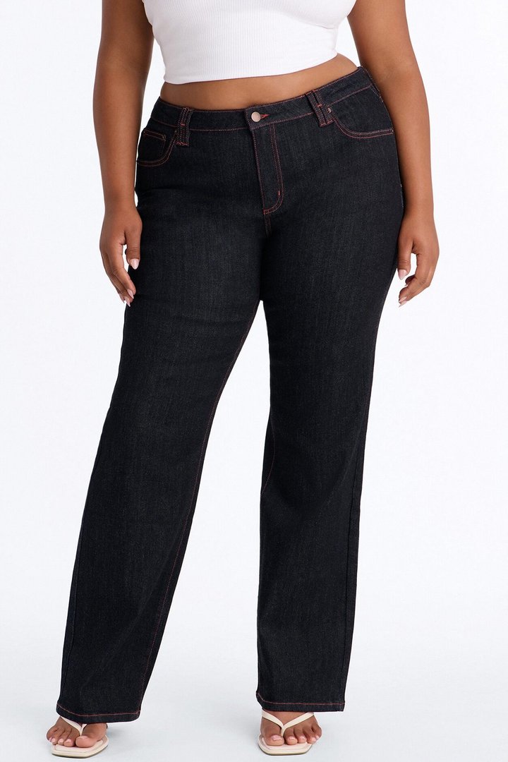 Hot To Trot Low Waist Stretch Straight Leg Jeans - Dark Wash