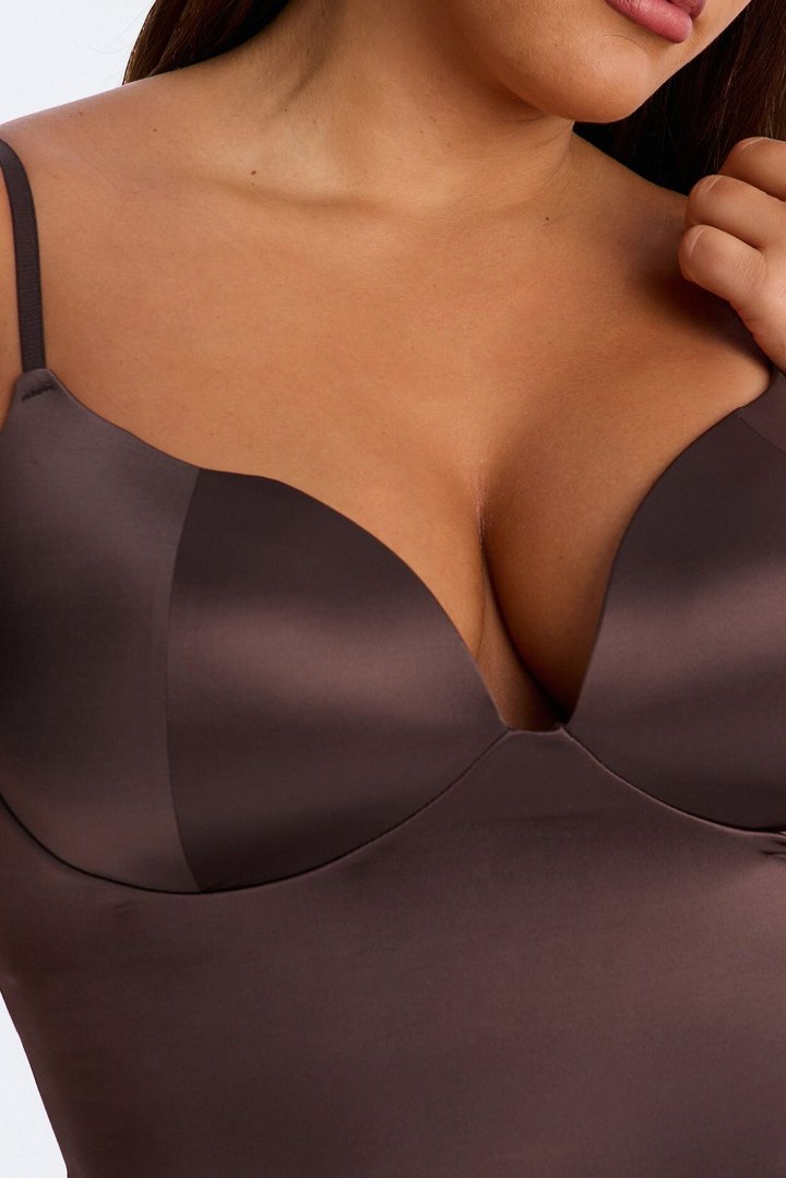 Catherine Sweetheart Satin Padded Top - Dark Brown