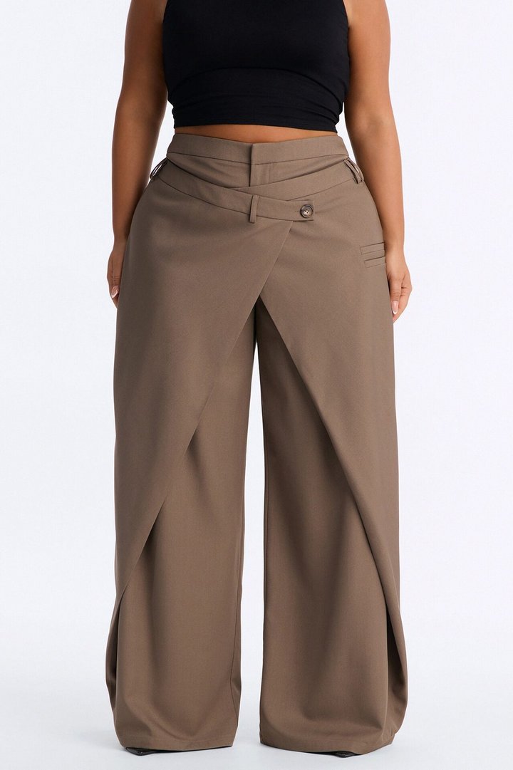 Seeing Double Wide Leg Wrap Front Trouser - Caffe