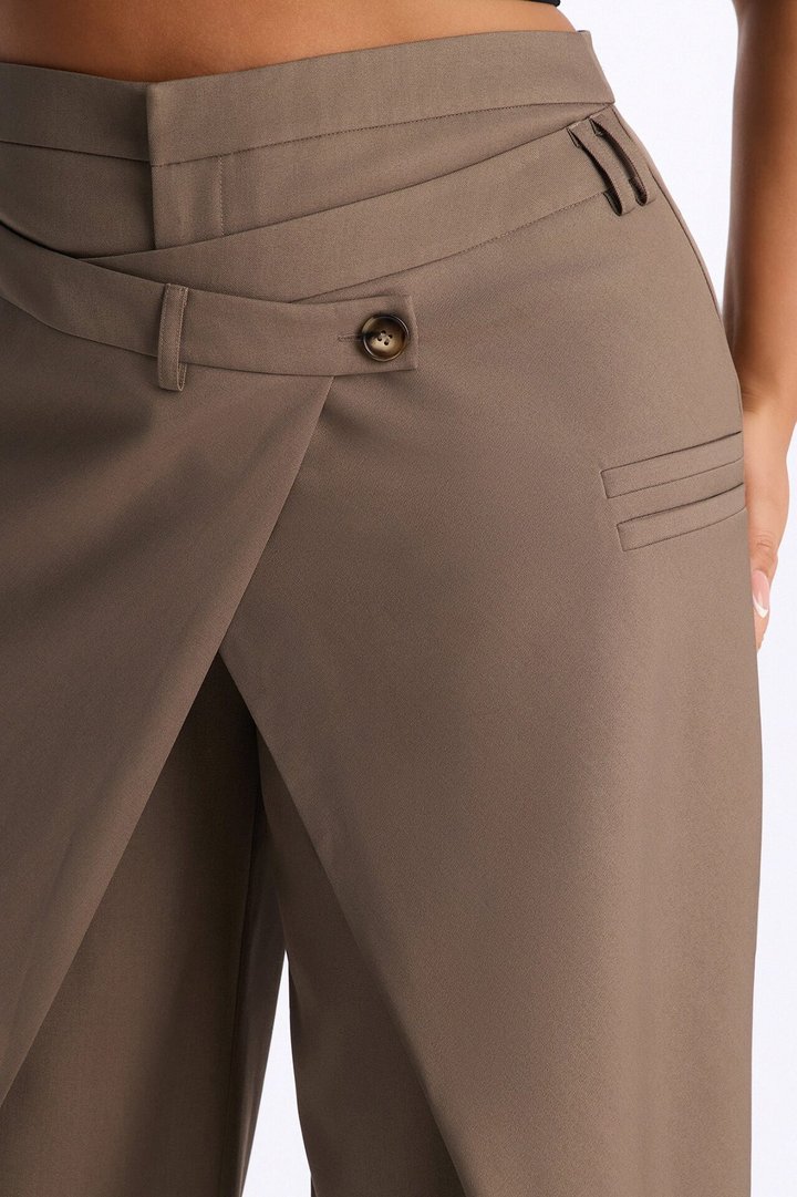 Seeing Double Wide Leg Wrap Front Trouser - Caffe