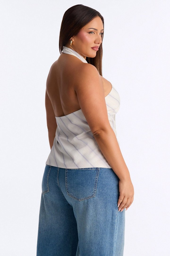 Smart Girl Satin Pinstripe Halter Top - White/combo