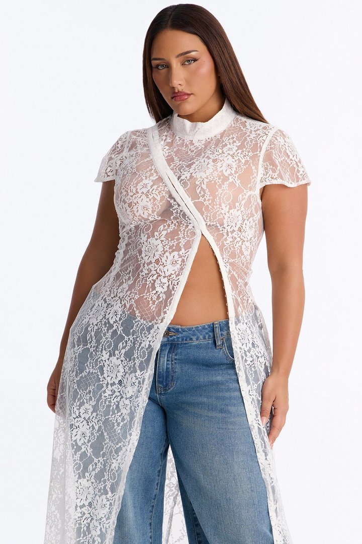 Tonight's Obsession Long Lace Top - White