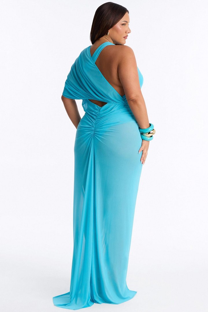 Sisley Draped Mesh Maxi Dress - LightBlue