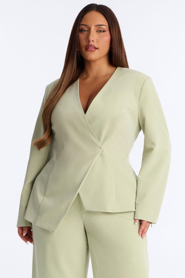 Miss Fabulous Collarless Fitted Blazer - Sage