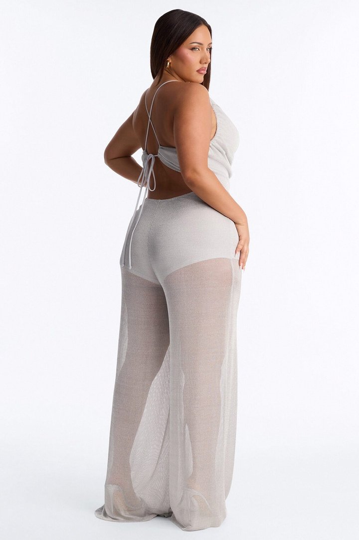 Mia Metallic Knit Wide Leg Jumpsuit - Silver