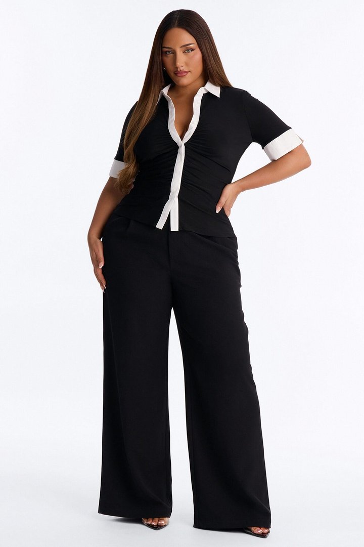 Sue Short Sleeve Button Up Shirt - Black/White
