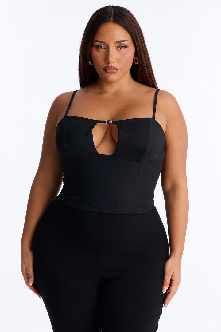 Rhyan Belted Sleeveless Top - Black