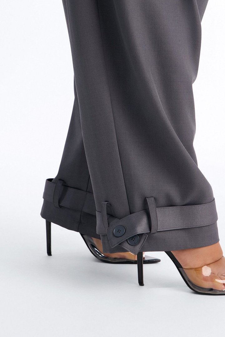 Anjelica Cuffed Wide Leg Belted Trouser - Charcoal
