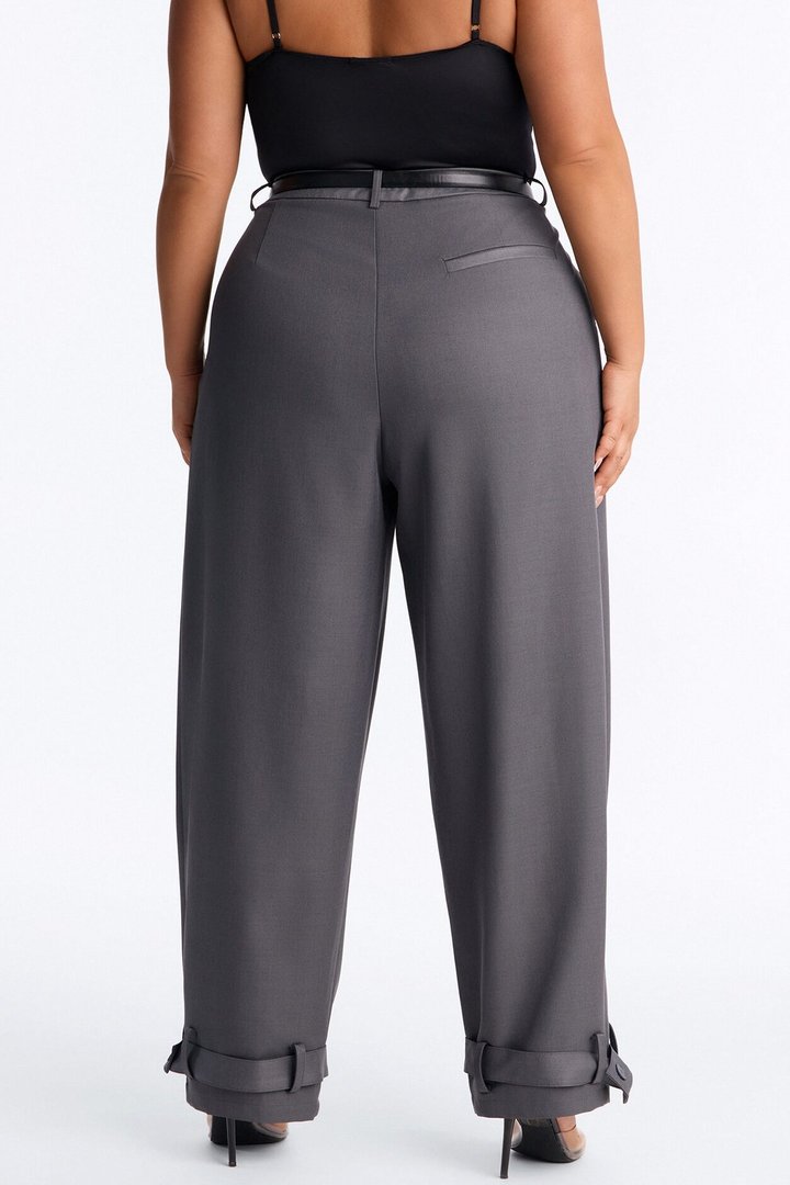 Anjelica Cuffed Wide Leg Belted Trouser - Charcoal