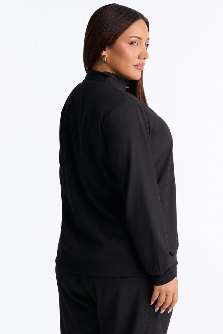 Keeping Warm 4 Way Stretch Front Zipper Pocket Scrub Jacket - Black