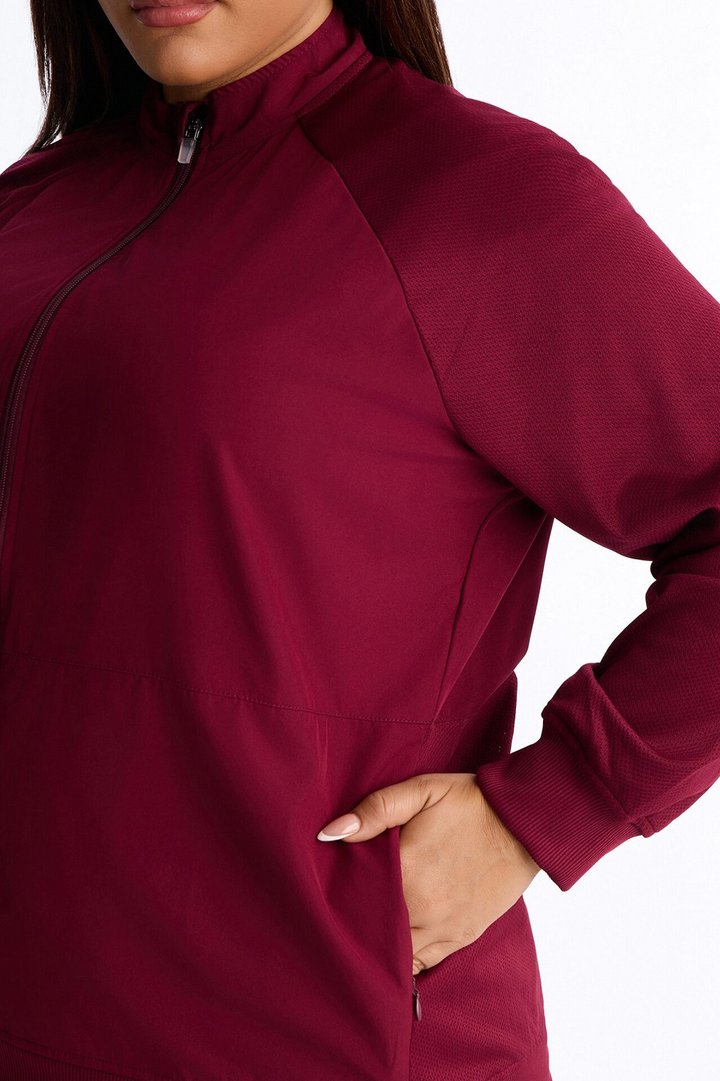 Full Shift Stretch Scrub Uniform Zip Up Jacket - Wine