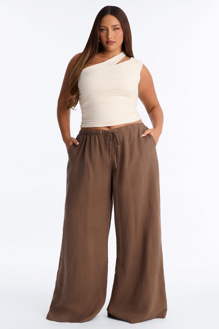 Heat Wave Linen Wide Leg Drawstring Pant - Caffe
