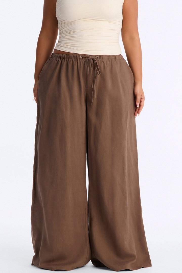 Heat Wave Linen Wide Leg Drawstring Pant - Caffe