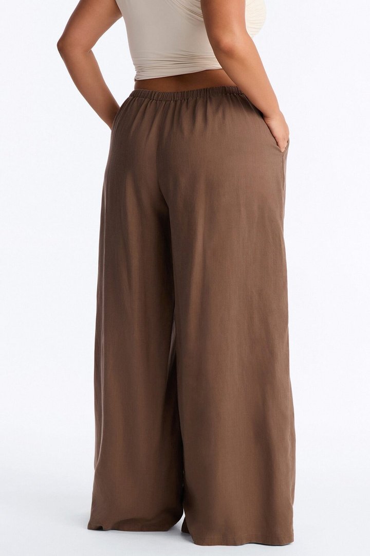 Heat Wave Linen Wide Leg Drawstring Pant - Caffe