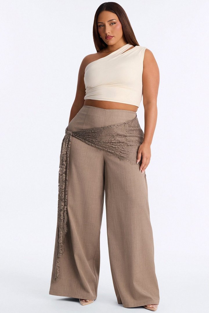 Angelica Lace Wrap Wide Leg Trouser - Caffe