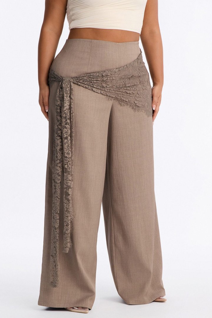 Angelica Lace Wrap Wide Leg Trouser - Caffe