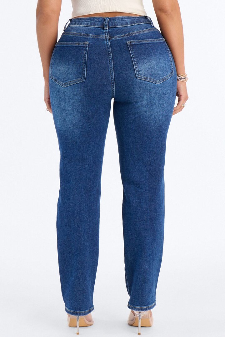 Rylie Ripped Straight Leg Jeans - Dark Wash