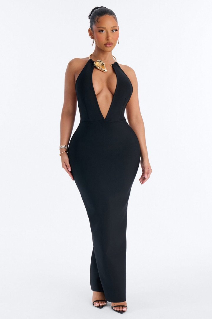 Blessing Your Eyes Bandage Maxi Dress - Black