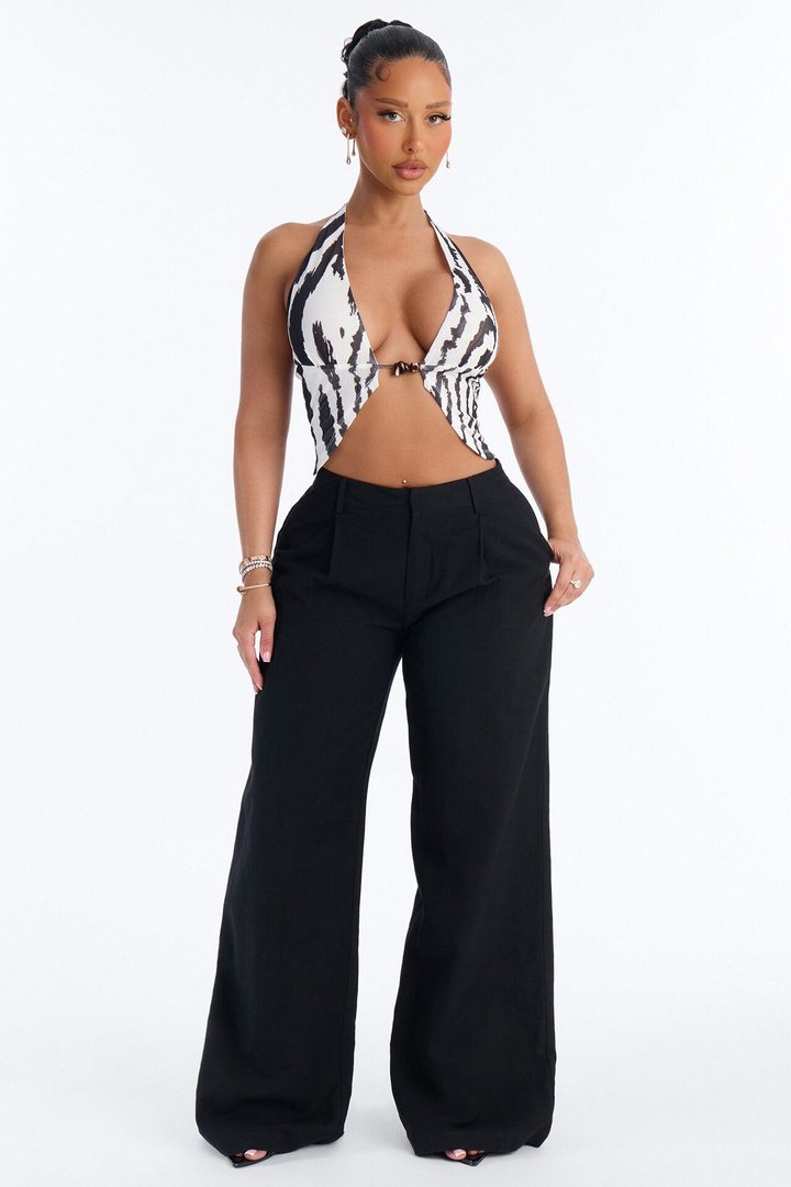 Zuri Beaded Zebra Mesh Halter Top - White/combo