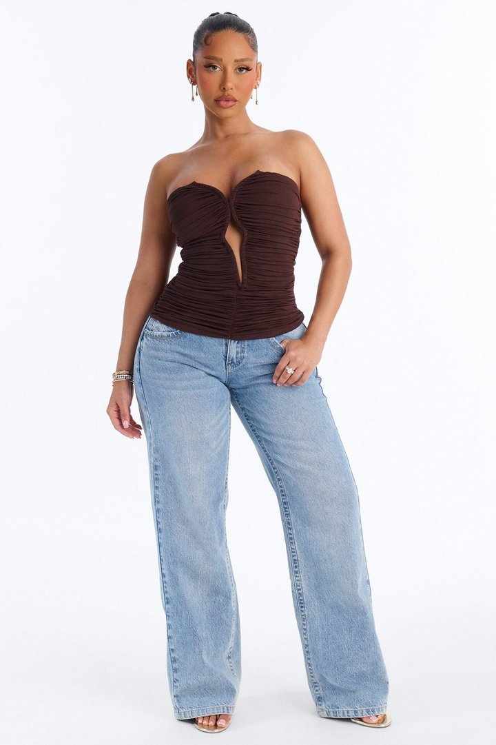 Selena Ruched Cut Out Tube Top - Brown