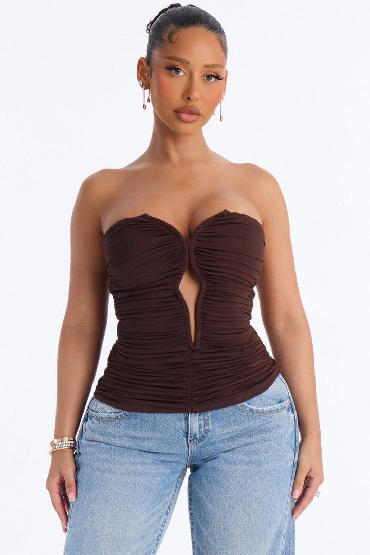 Selena Ruched Cut Out Tube Top - Brown