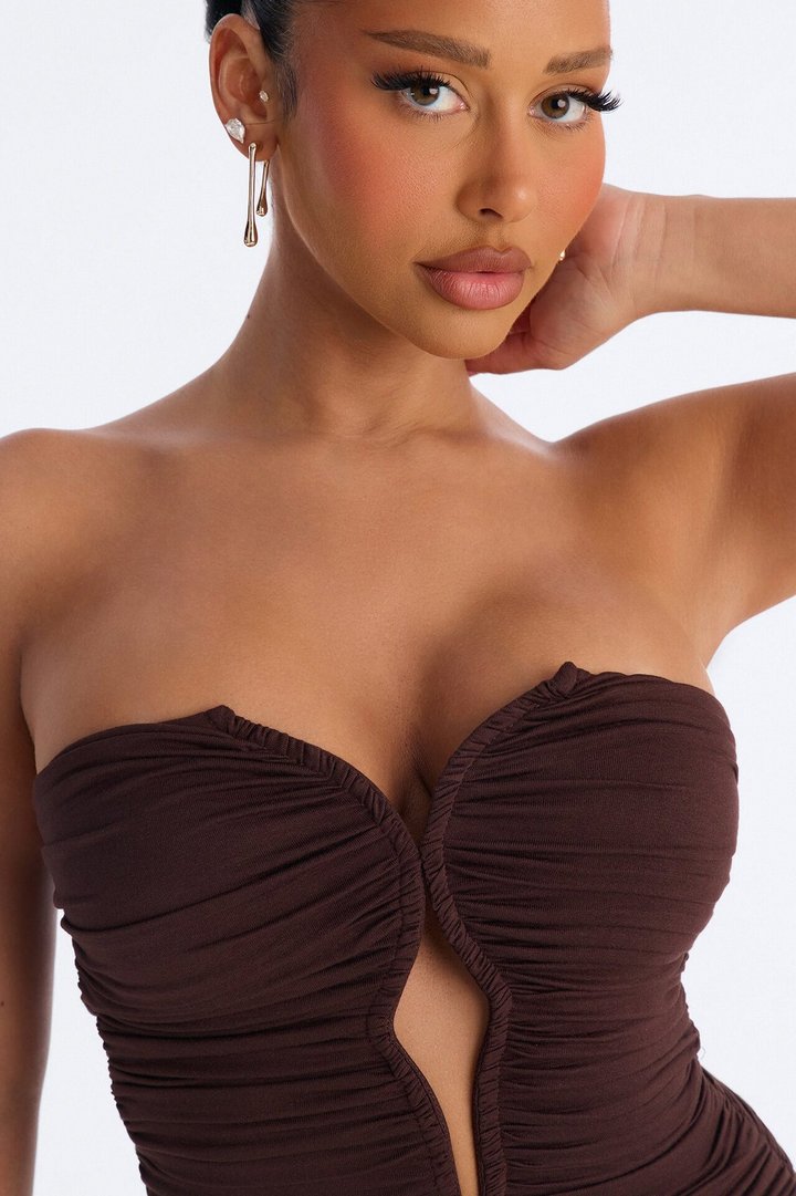 Selena Ruched Cut Out Tube Top - Brown