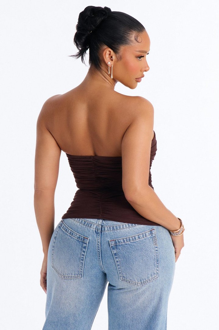 Selena Ruched Cut Out Tube Top - Brown