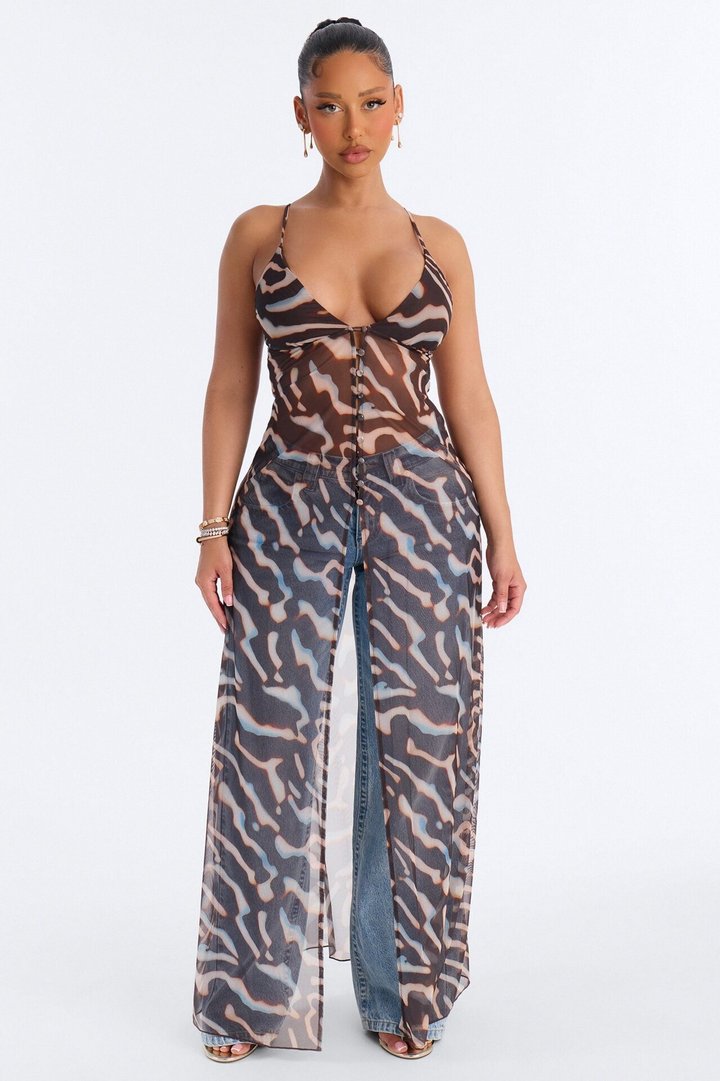 Amaya Abstract Mesh Flyaway Top - Black/combo