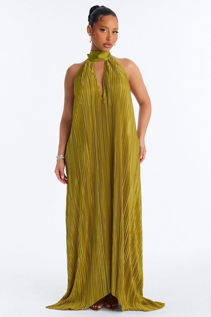 Can't Reach Me Plisse Maxi Dress - Chartreuse