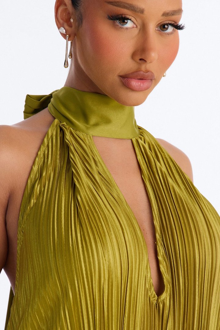 Can't Reach Me Plisse Maxi Dress - Chartreuse