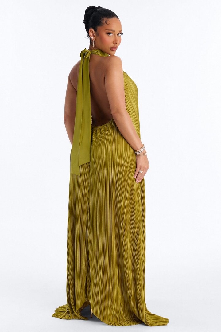 Can't Reach Me Plisse Maxi Dress - Chartreuse