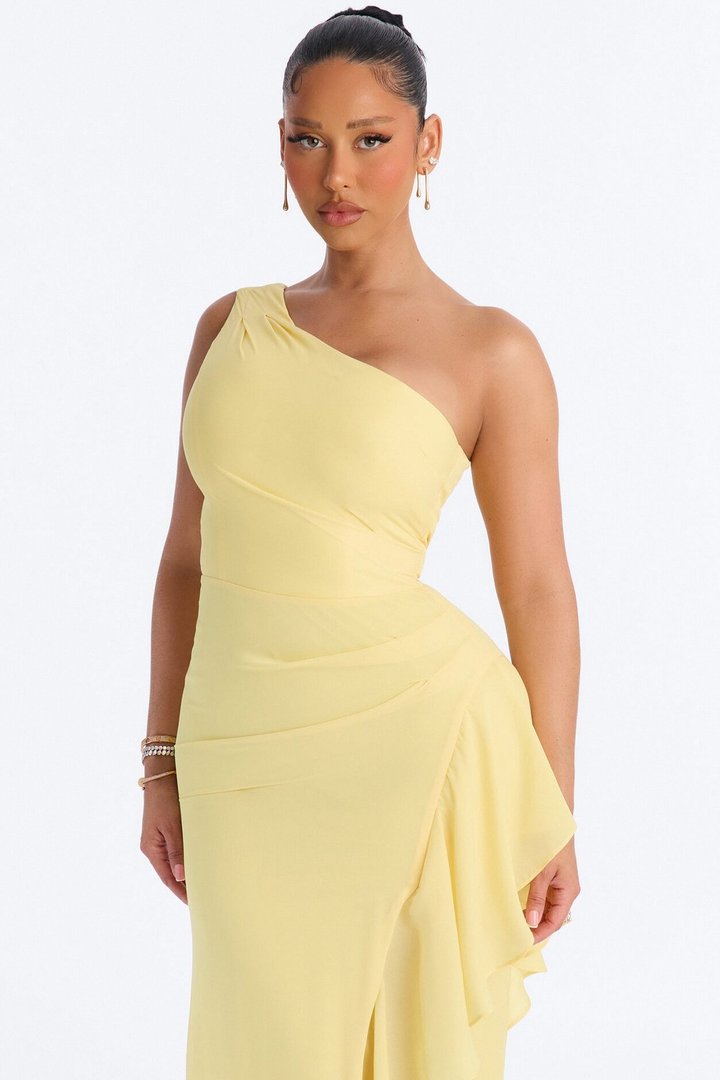 Amelie One Shoulder Chiffon Gown - Yellow