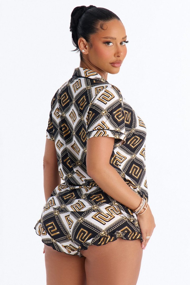 Mara 2pc Ruffle PJ Short Set - Black/White
