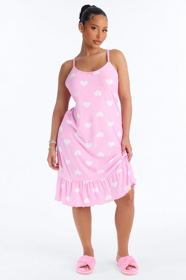 Sweetheart Seduction Ruffle PJ Sleep Dress - Pink/combo